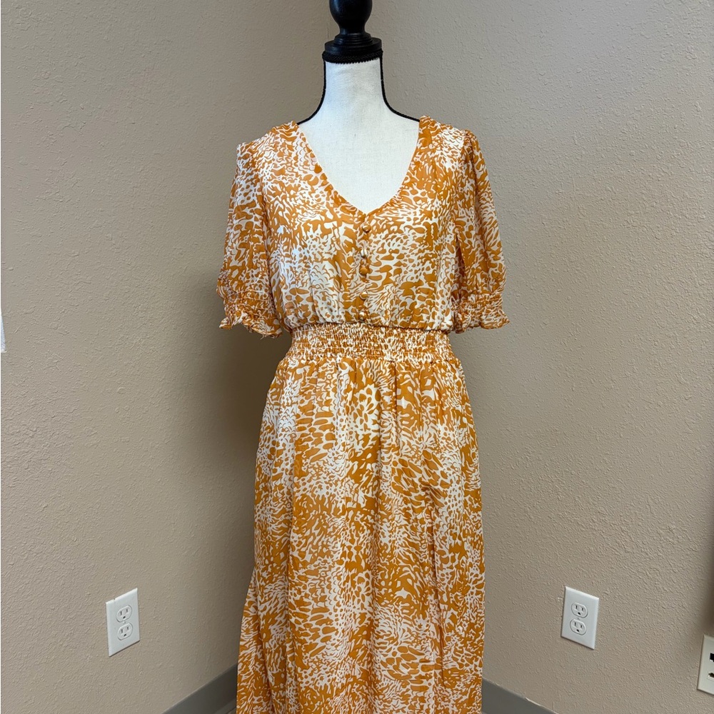 NY Collection Womens Short Puff Sleeve Chiffon A-line Dress